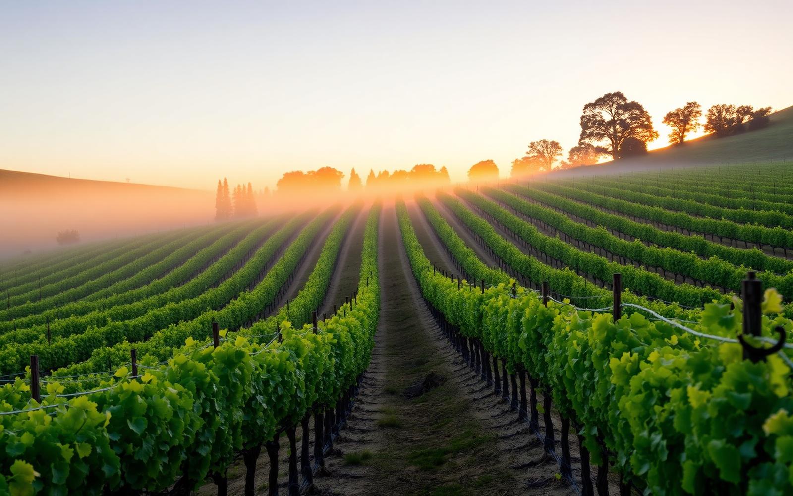 Sierra Foothills vineyard at sunrise